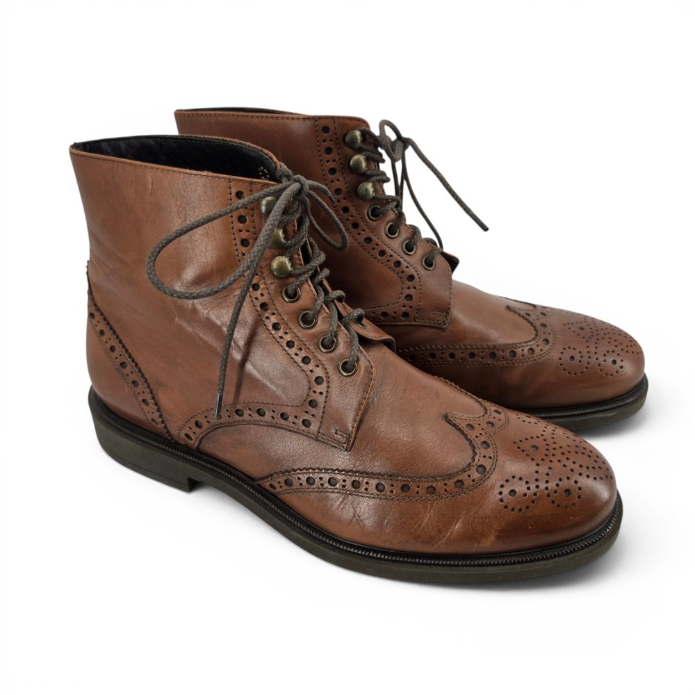 Monte Rosso Made in Italy Wingtip Brogue Boots Mens 10 Brown Leather Lace Up EUC
